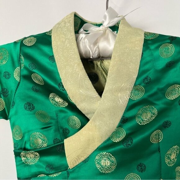 🩷 Kids, Tibetan Traditional Brocade Chupa Dress Losar - Green/Yellow. NWOT - Picture 9 of 11